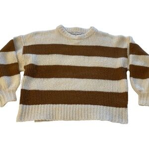 HYFVE Womens Knit Striped Sweater Brown/Cream Cropped Size Small